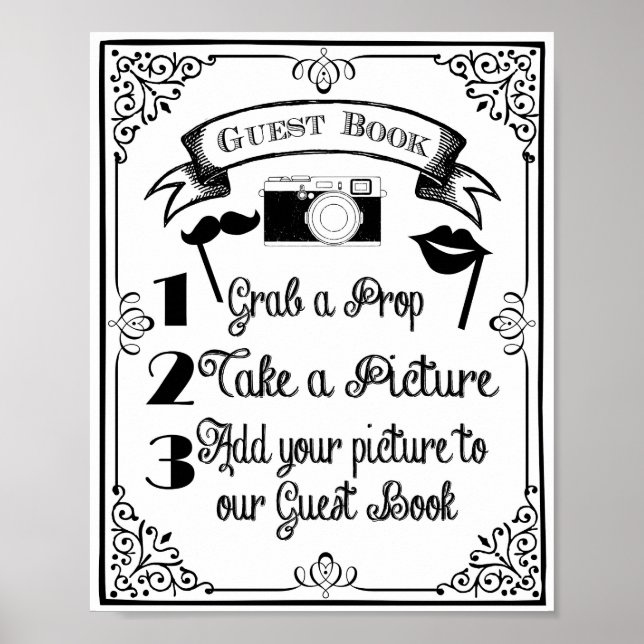 Póster letreiro de casamento ou festa de livro de visitas (Frente)