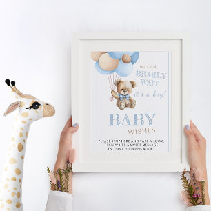 Poster Letreiro de chá de bebê com ursinho de pelúcia seg