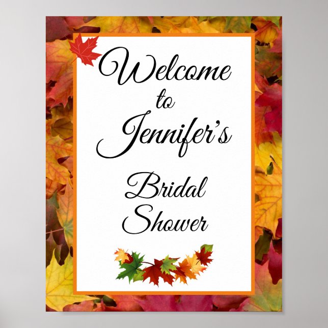Poster Letreiro de Chuveiro de Noiva de Folhas de Outono (Frente)
