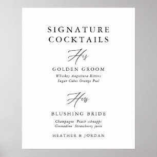 Poster Letreiro de Cocktail de Assinatura de Casamento em