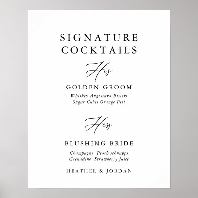 Poster Letreiro de Cocktail de Assinatura de Casamento em (Frente)