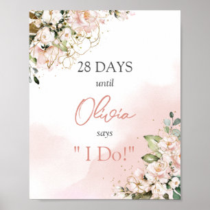 Poster Letreiro de contagem regressiva floral boho rosa p
