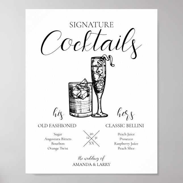 Poster Letreiro de Coquetéis de Assinatura de Casamento  (Frente)