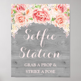 Póster Letreiro de Estação de Selfie Casamento Rosa Água-