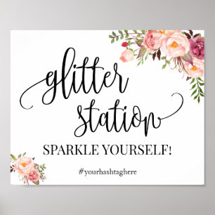 Poster Letreiro de estação glitter rosa boho chic chá de 