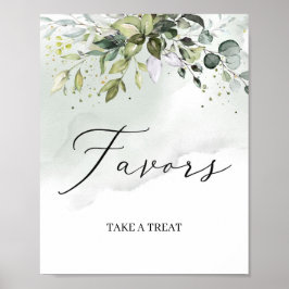 Poster Letreiro de favores boho com folhagem verde modern