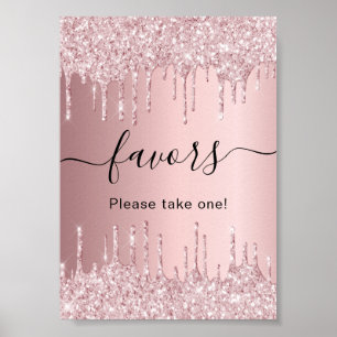 Poster Letreiro de favores de festa com brilho rosa corad