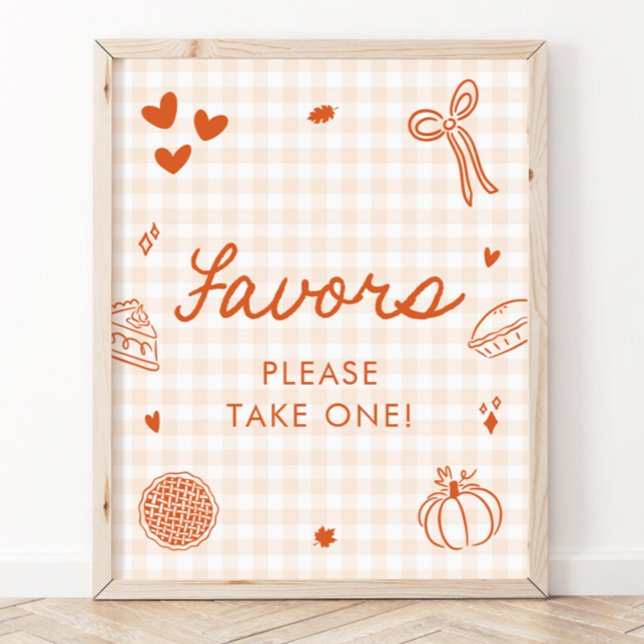 Poster Letreiro de Favores de Torta de Laranja de Gingham (Fall Orange Gingham Cutie Pie Favors Sign)