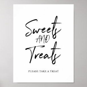 Poster Letreiro de festa Sweets & Treats em Preto e Branc