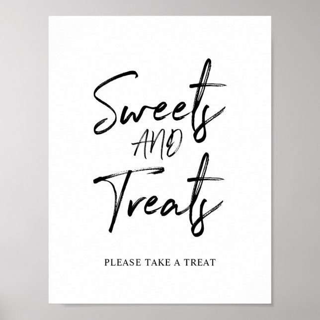 Poster Letreiro de festa Sweets & Treats em Preto e Branc (Frente)