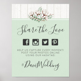 Póster Letreiro de Foto com Hashtag de Casamento de Algod