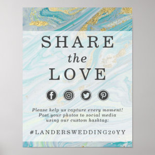 Poster Letreiro de Foto com Hashtag de Casamento em Mármo