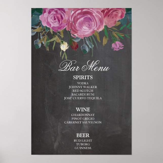 Póster Letreiro de giz de bar | Sinalização grande floral (Frente)
