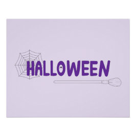 Póster Letreiro de Halloween em Roxo com Teia e Bruxa
