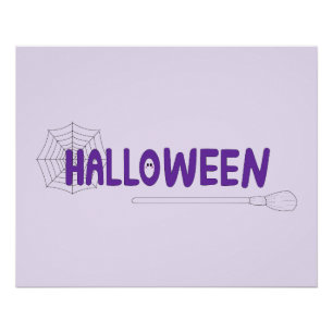 Póster Letreiro de Halloween em Roxo com Teia e Bruxa