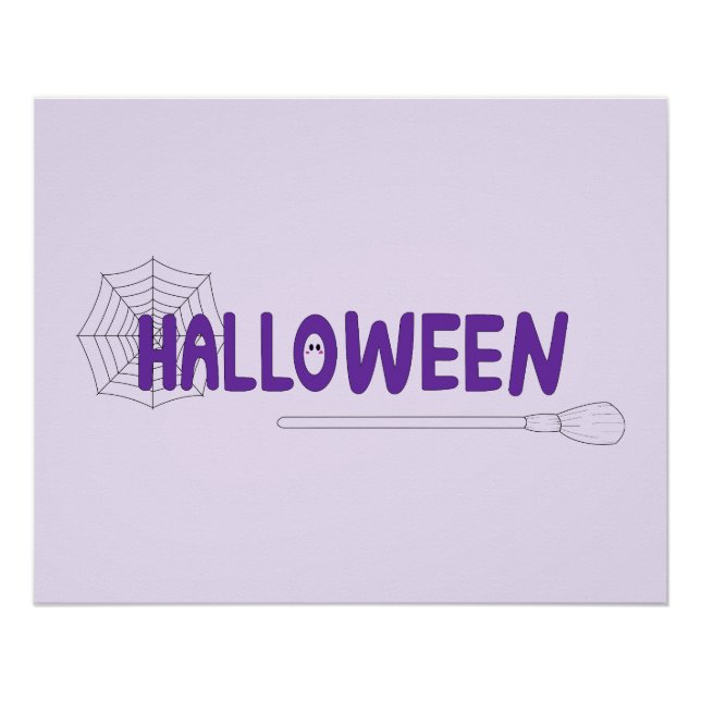 Póster Letreiro de Halloween em Roxo com Teia e Bruxa (Frente)