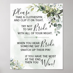 Poster Letreiro de jogo de greenery de Eucalipto com pren