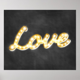 Póster Letreiro de Luzes Retrô de Amor - quadro-negro
