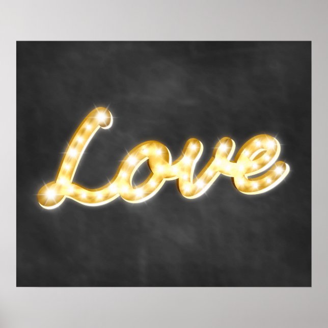 Póster Letreiro de Luzes Retrô de Amor - quadro-negro (Frente)