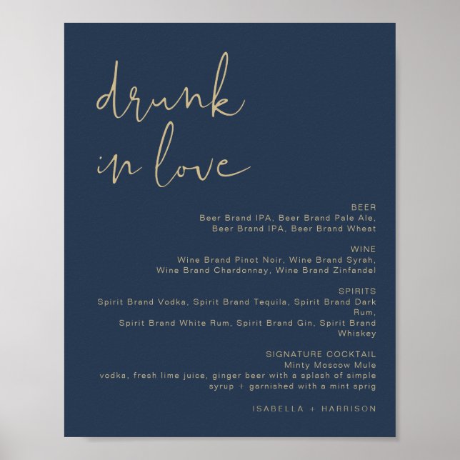 Poster Letreiro de Menu de Bar 'Bêbado de Amor' CAITLIN A (Frente)