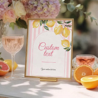 Poster letreiro de mesa Coquette Lemon Pink Baby Shower