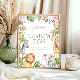 Poster Letreiro de Mesa de Aniversário de Animais da Selv