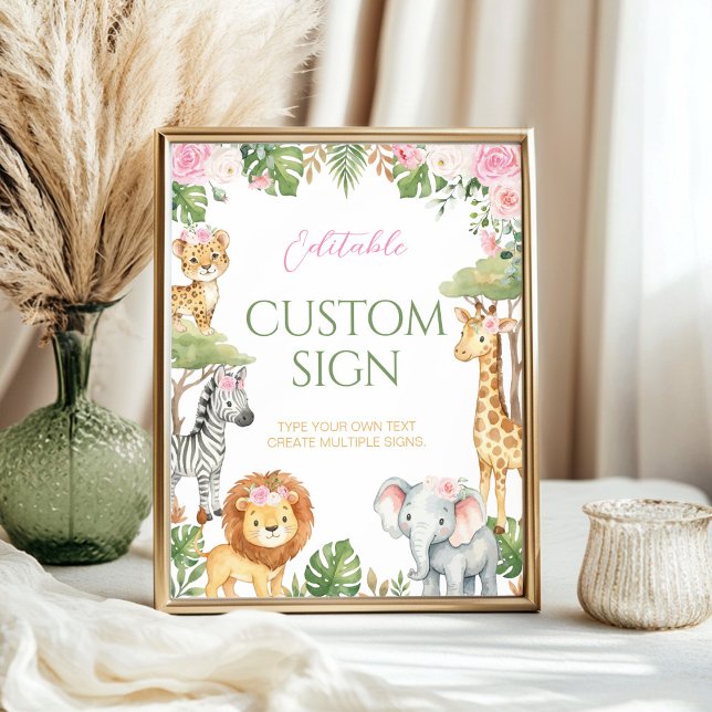 Poster Letreiro de Mesa de Aniversário de Animais da Selv (Criador carregado)