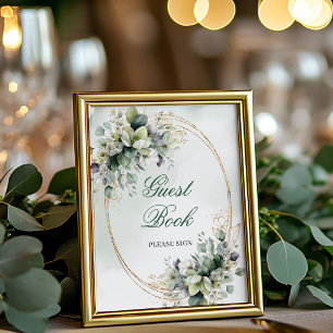 Poster Letreiro de Mesa de Livro de Visitas com Folhagem 
