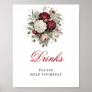 Poster Letreiro de Mesa Drinks Blush Burgundy Chá de Noiv