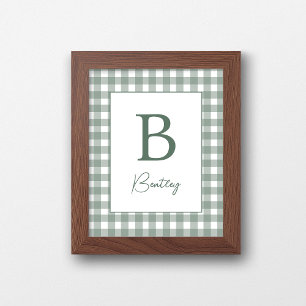 Poster Letreiro de Nome Menino Bebê Verde Sage Plaid Deco