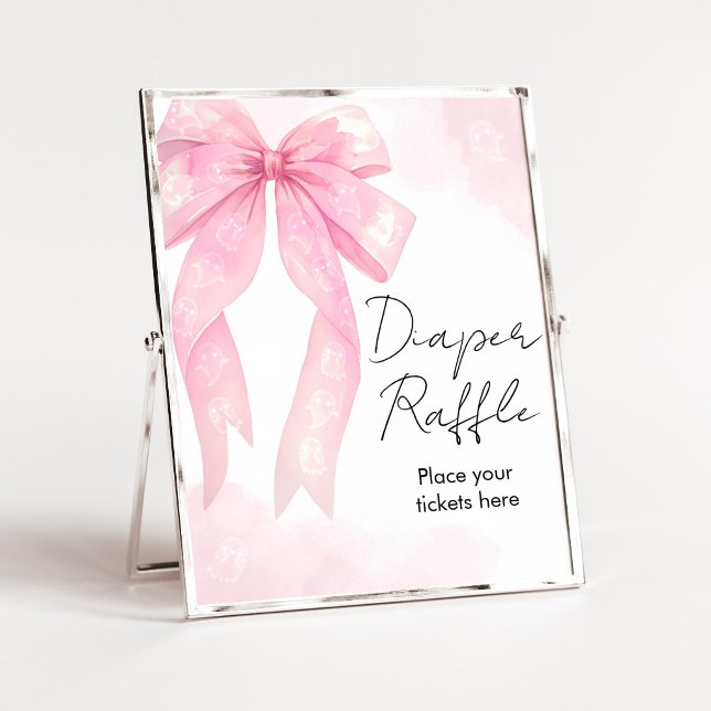 Poster Letreiro de Rifas de Fraldas para Chuveiro da Pequ (Girl Coquette Halloween Baby Shower Diaper Raffle SIgn)