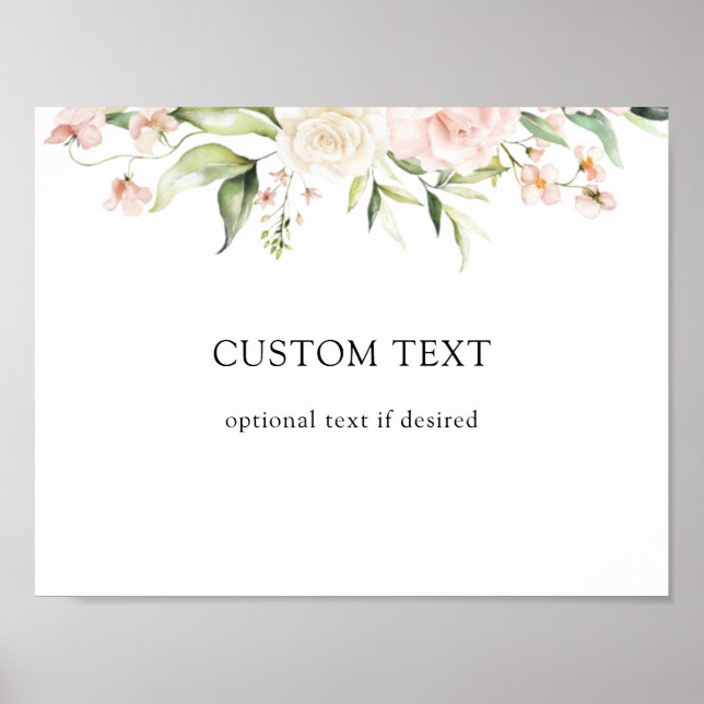 Poster Letreiro de Texto Personalizado Rosa e Folhagem (Frente)