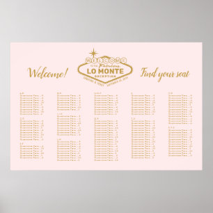 Poster Letreiro de Vegas Personalizado Rosa Dourado Bem-v