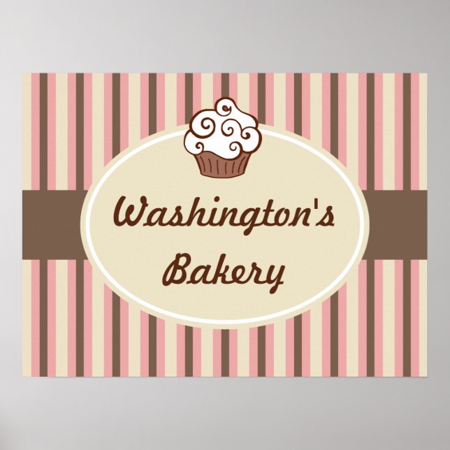 Poster Letreiro Listrado de Padaria de Cupcake (Frente)