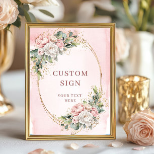 Poster Letreiro Personalizado Flores Rosa Água Elegantes
