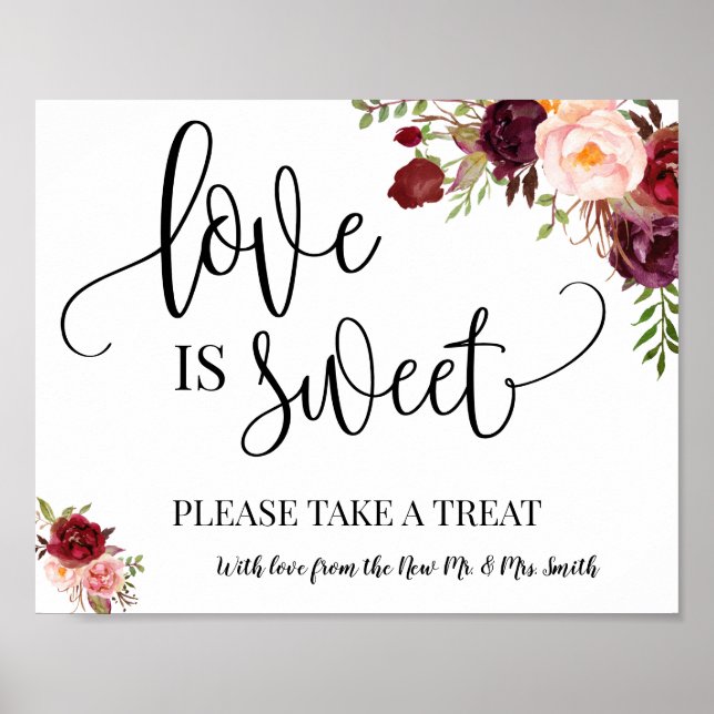 Poster Letrero de casamento mesa de sobremesa Love is Swe (Frente)