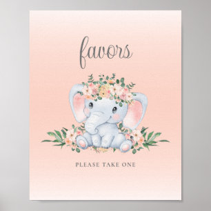 Poster Letrero de Favores para Fiesta de Bebé de Elefante