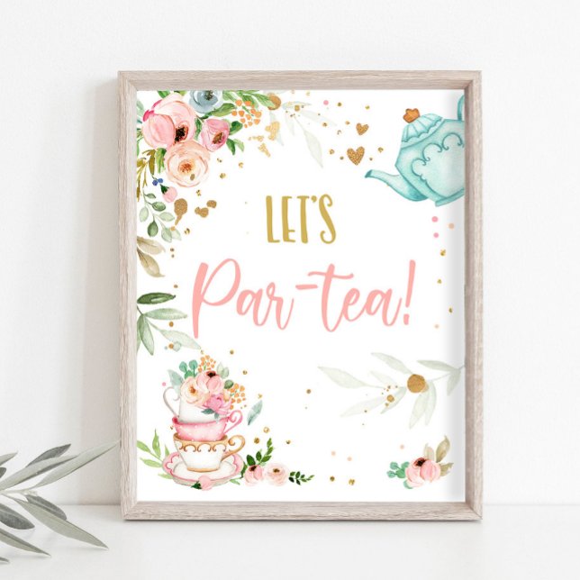 Poster Let's Par-Tea Tea Party Baby Brewing Baby Shower (Criador carregado)