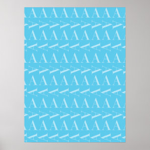 Poster Letter A - Aqua Blue Monogram Initial