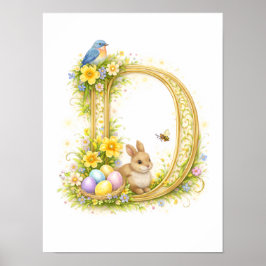 Poster Letter D Gold Spring Nature Monogram Blue Bird
