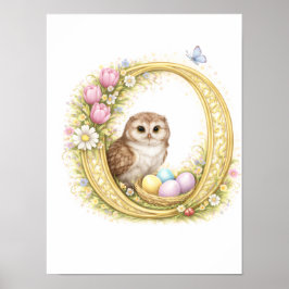 Poster Letter O Gold Spring Nature Monogram Owl Kids