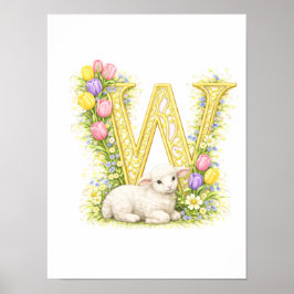 Poster Letter W Gold Spring Nature Monogram Baby Lamb Kid