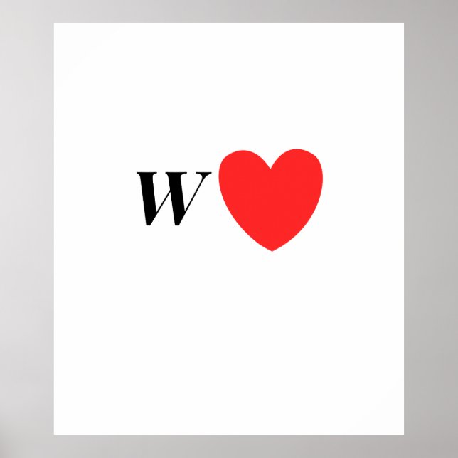 Poster Letter W Heart - Valentine Initial Love Design (Frente)