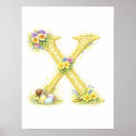 Poster Letter X Gold Spring Nature Monogram Pansy Kids