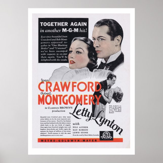 Poster Letty Lynton Joan Crawford, anúncio (Frente)