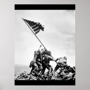 Póster Levantamento da bandeira na Imagem Iwo Jima_War