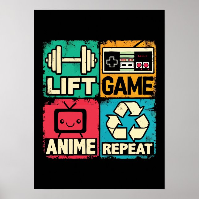 Poster Levante, Jogo, Anime, Repita (Frente)