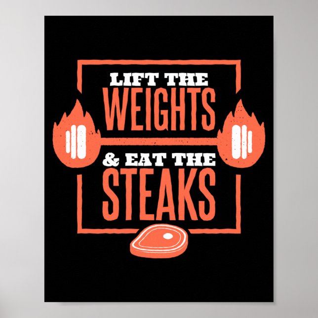 Poster Levante os pesos e coma os bifes churrasco carne (Frente)
