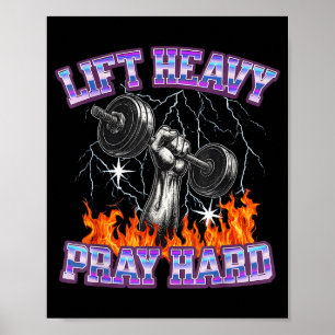 Poster Levante Pesado Reze Duro Academia Treino Cristão H