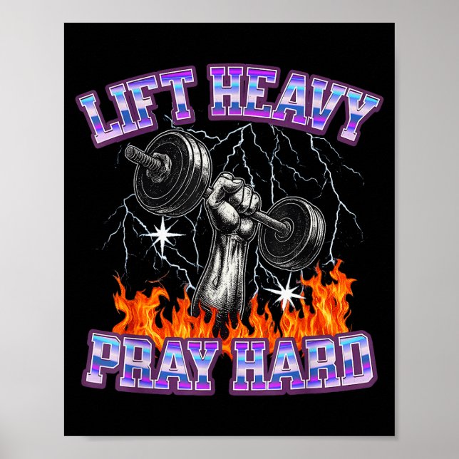 Poster Levante Pesado Reze Duro Academia Treino Cristão H (Frente)